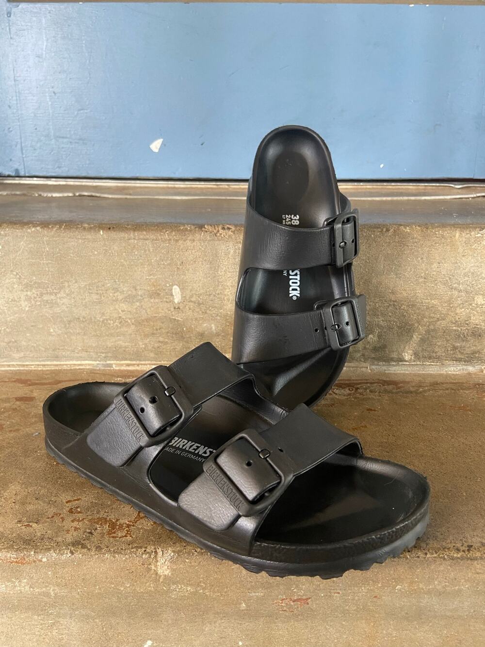 Birkenstock Arizona black EVA 2 strap sandals with buckles